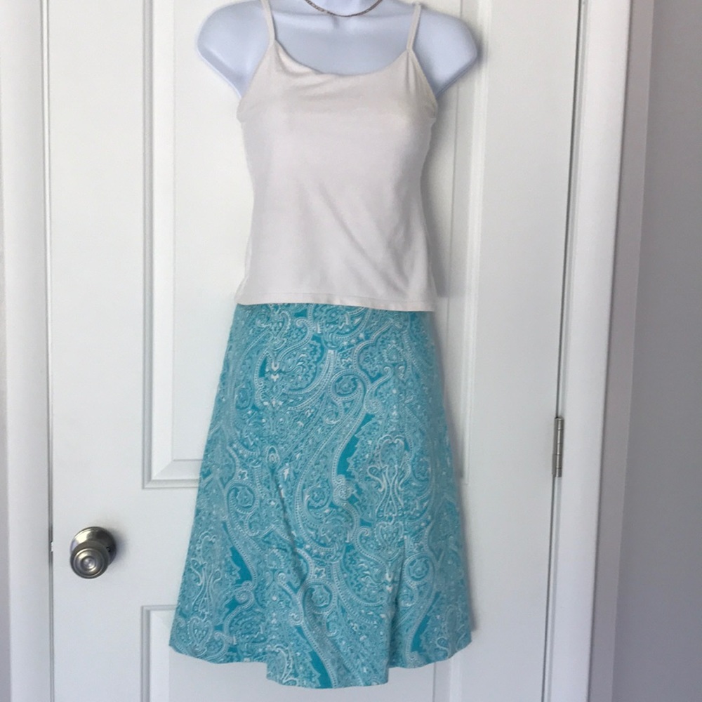 Talbots turquoise paisley mid-length pencil skirt